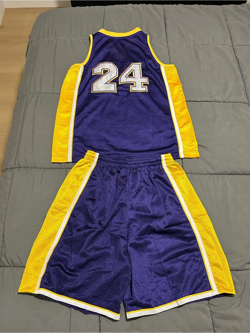 Los Angeles #24 Purple and Yellow Basketball Jersey and Shorts Set. READ
